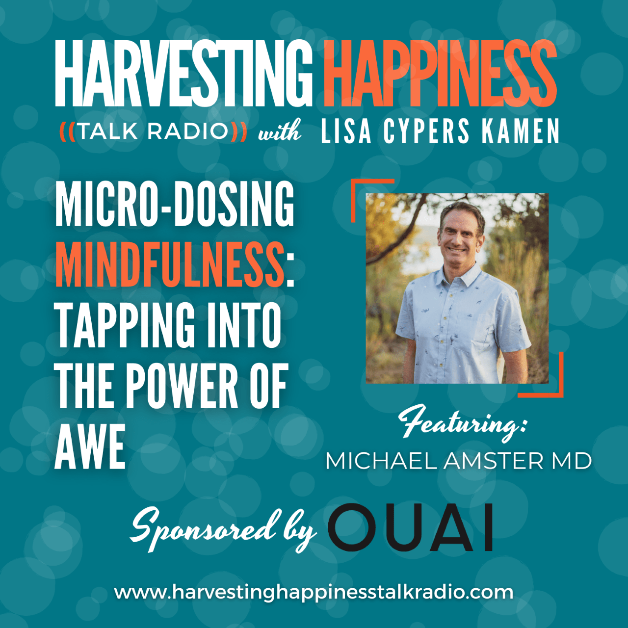Podcast episode about mindfulness with Michael Amster and positive psychology expert Lisa Cypers Kamen, sponsored by OUAI